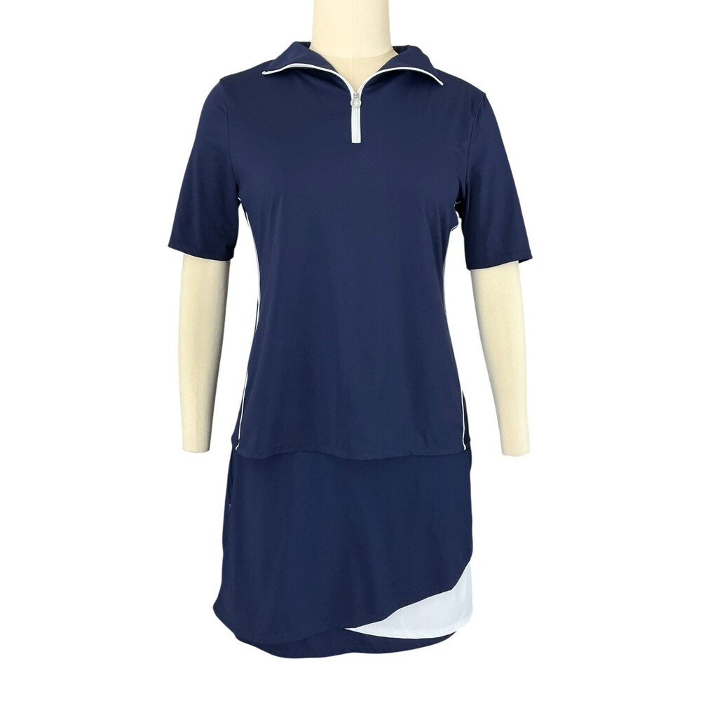 KINONA Golf Set sz L Keep It Covered Polo Top & Wrap It Up Skort Navy White NWOT